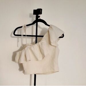 1.STATE Cream One-Shoulder Ruffle Crop Top Size M